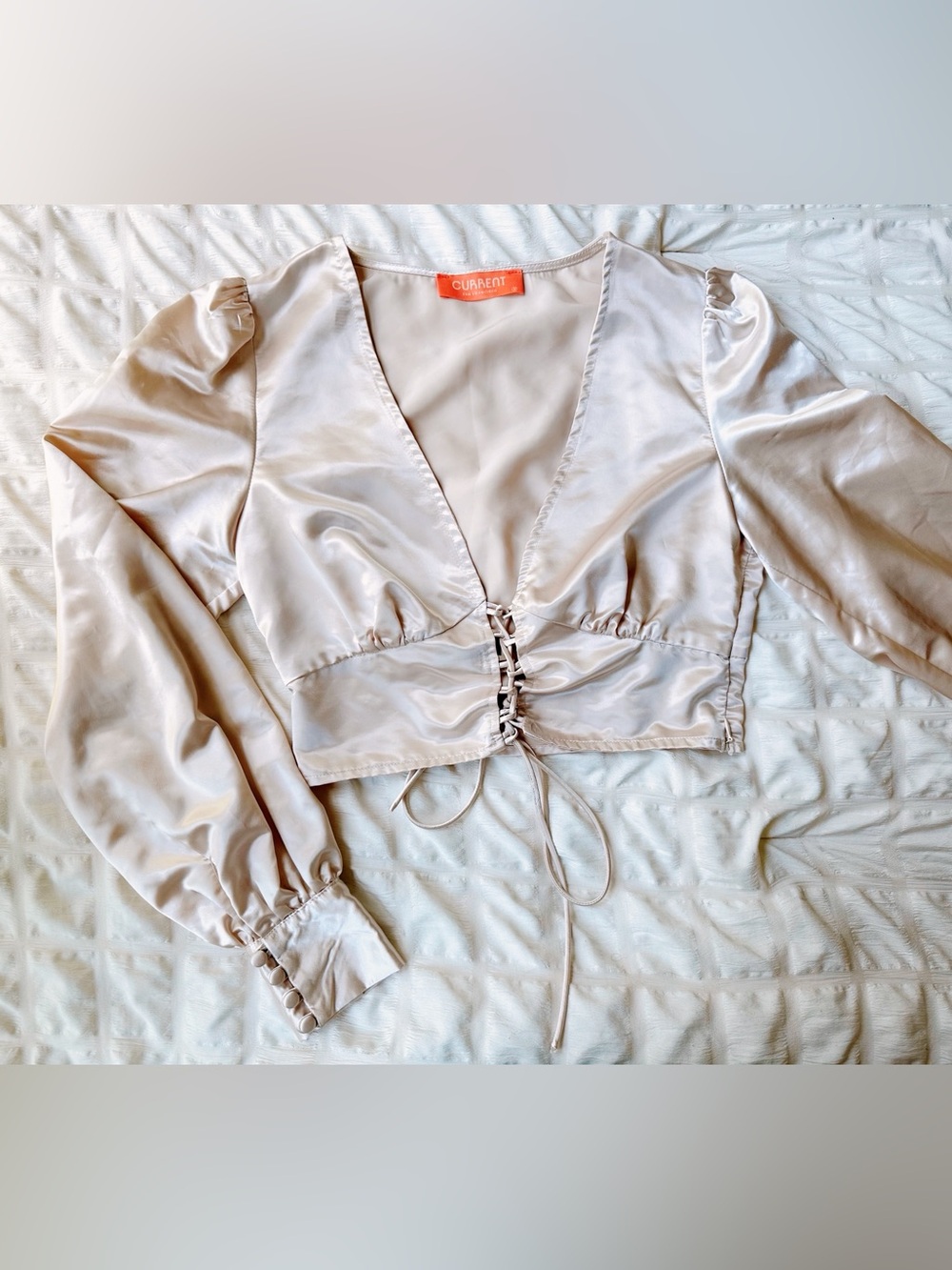 Current San Francisco Satin Lace-Up Blouse with Sleeve Buttons